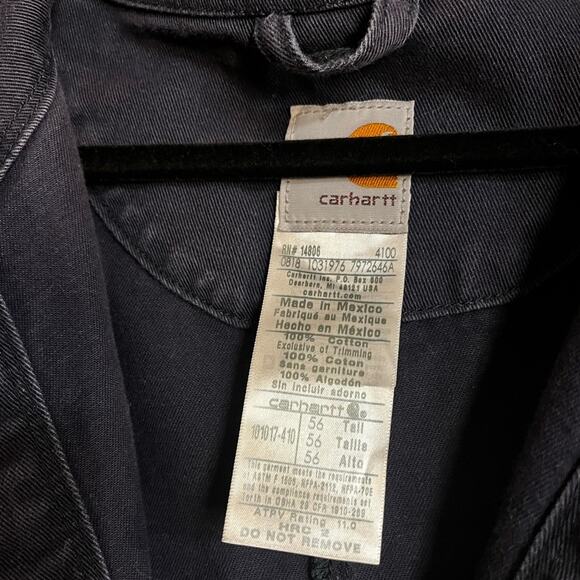 Carhartt Navy Flame Resistant Coveralls Size 56 Tall - Picture 9 of 10